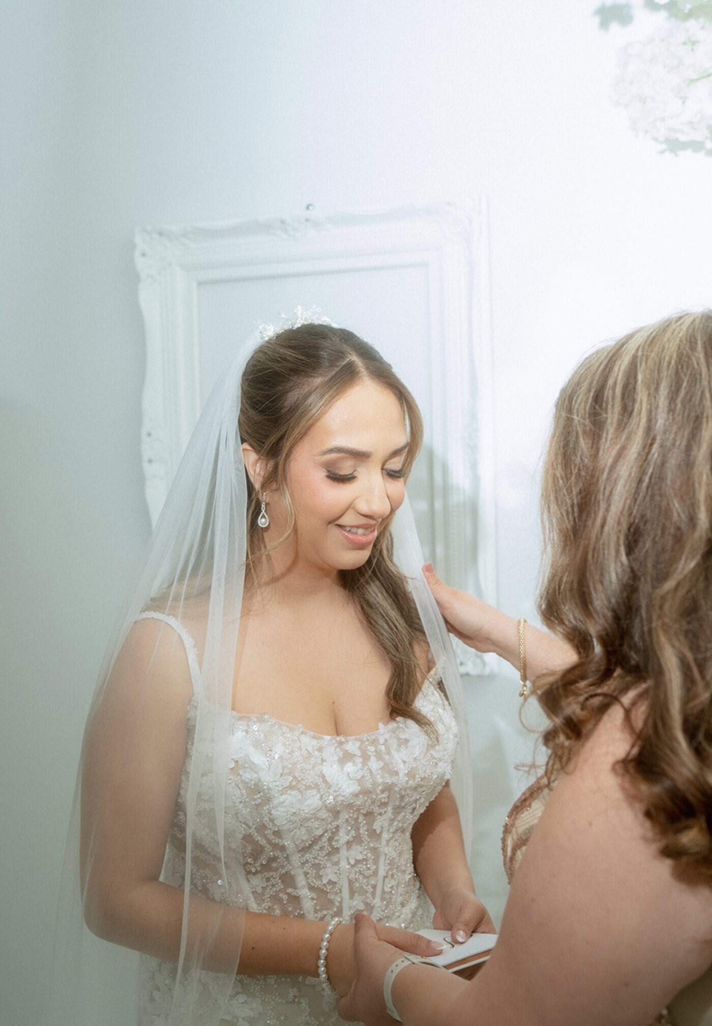 Bride getting ready on her wedding morning